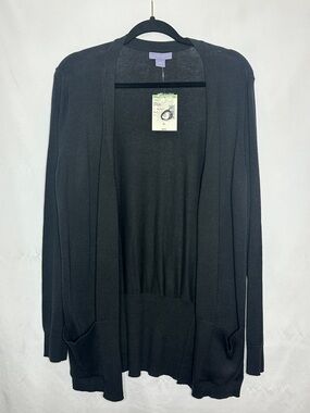 NWT Laura Scott Black Open-Front Cardigan with Pockets